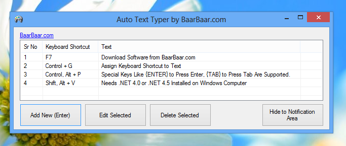 Screenshot of Auto Text Typer captured on a Windows 8 Computer