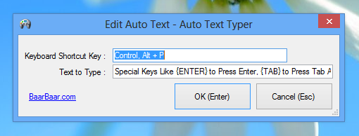 Screenshot of the Auto Text Editing Screen in Auto Text Typer
